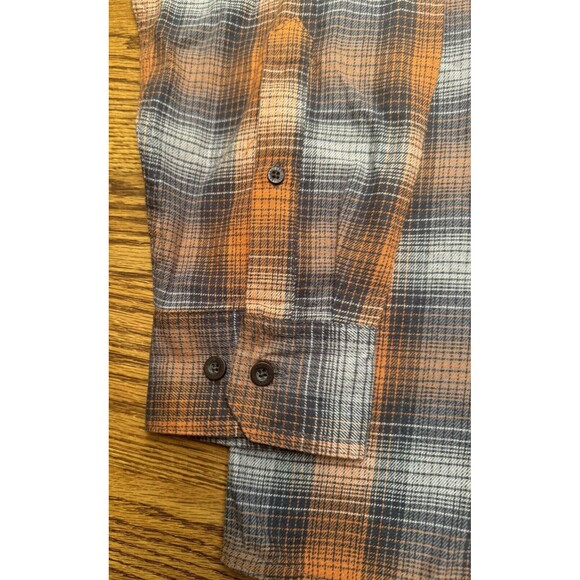Red Head Brand‎ Co. Long Sleeve Mens Large Orange Grey Flannel Button Up Shirt - Picture 3 of 16